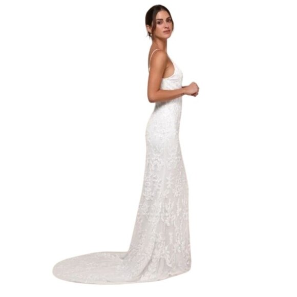 Lulus Dresses & Skirts - NEW Lulus Everlasting Passion White Sequin Beaded Backless Maxi Wedding Dress XS